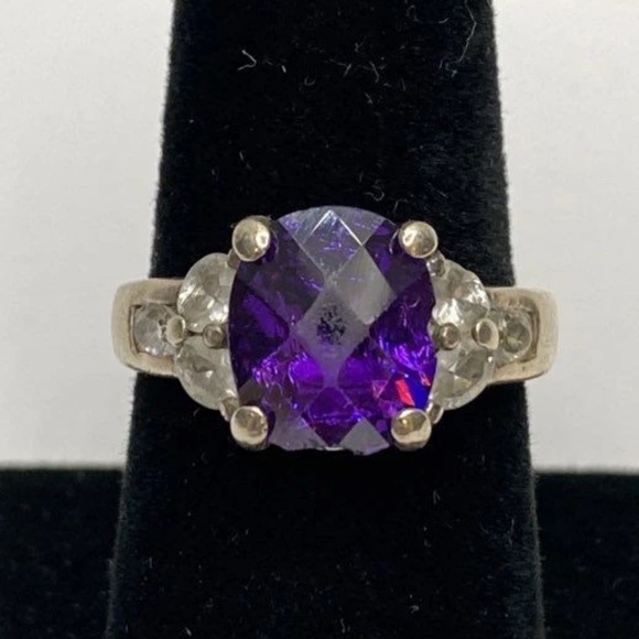 Amethyst crystal  vintage Silver Ring - Picture 1 of 6